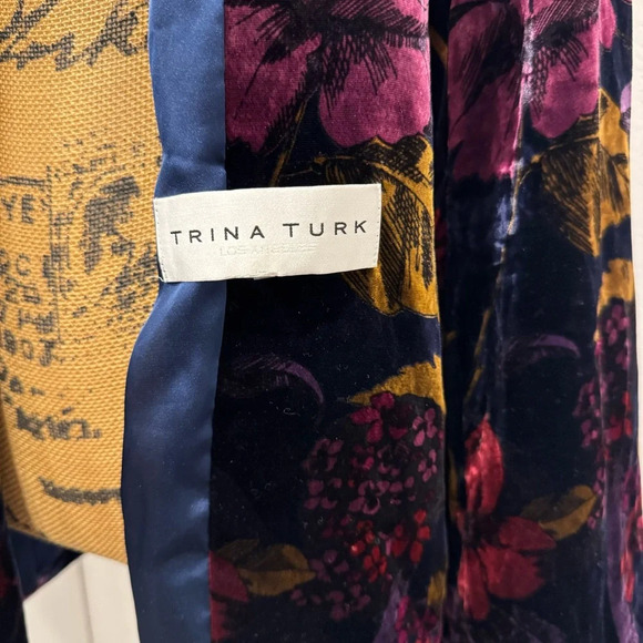 TRINA TURK silk velvet navy floral grand garden loose blazer jacket lapel M - Picture 5 of 9